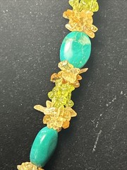 Handcrafted Boho Gemstone Lariat: Peridot Citrine Turquoise Flower Pendant 101