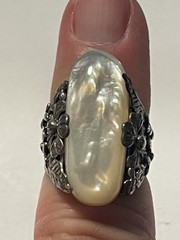 Moonstone Elongated Oval Solitaire Loose Lay Sterling Silver Ring Sz 6 VTG D943