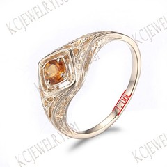 Fine Gemstone Jewelry Nice Ring Citrine Solid 14k Yellow Gold 0.21ct 4mm Round