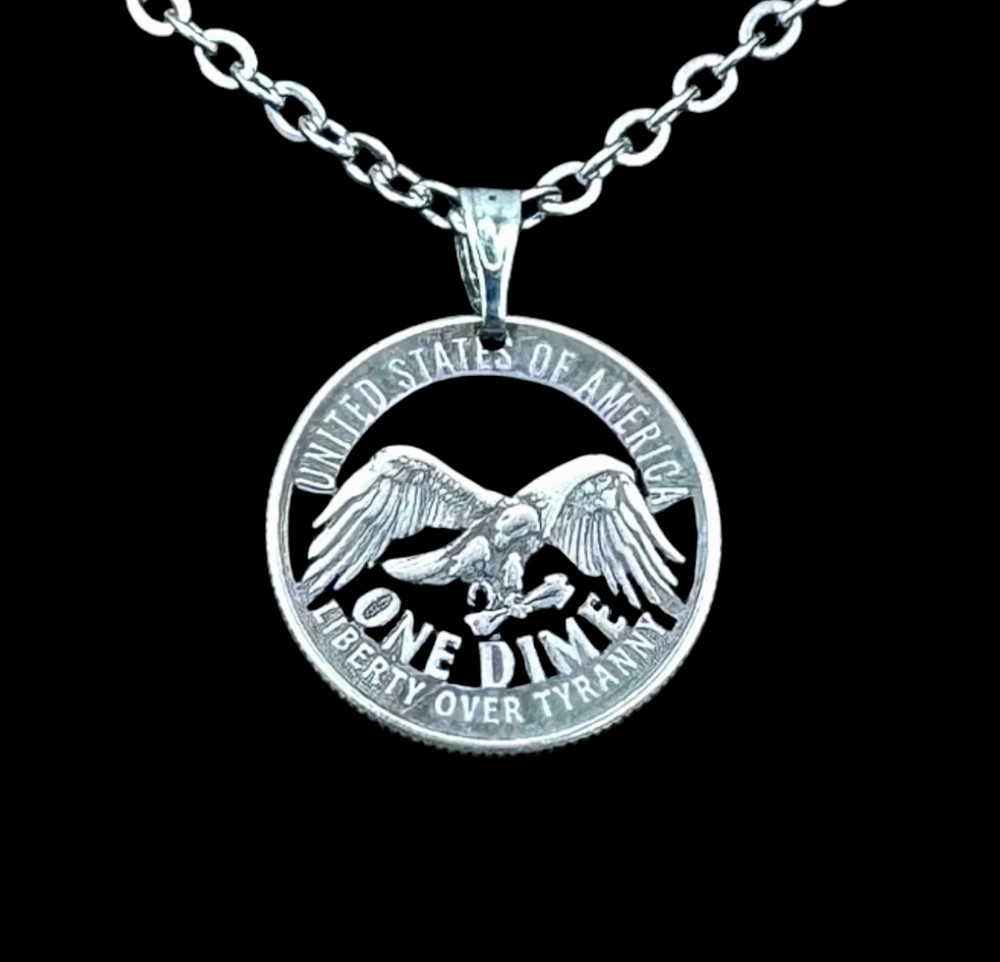 250th U.S. 2026 «Liberty over Tyranny» Dime Hand Cut Coin Necklace 18″ NEW