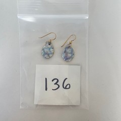 Artisan Ceramic Blue Gold Glaze Drop Earrings Handmade Art Pottery Cloud Pastel