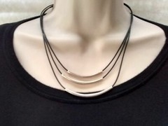 Silpada N1571 Black Leather Sterling Silver Tubes Necklace 3 Strands 16-18″ New