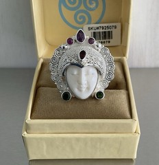 Sajen Silver Carved Goddess Ring Multi Gemstones 925 Sterling Silver Size 7