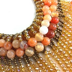 Gorgeous! Red Carnelian, Crystal & Seed Bead Necklace w/Gold Tone Clasp 16-19″