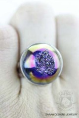 Size 8 ROUND TITANIUM DRUSY 925 Fine Sterling Silver Ring r1140