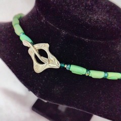 Karen Mical Design Necklace Green Pink Yellow Clay Colorful Artisan Statement