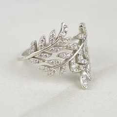 Kiera 925 Sterling Silver CZ Leaf Wrap Bypass Ring Size 7.75 Olive Branch 3.9g