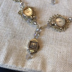 Vintage OAK Watch Necklace And Earrings, Artisan Jewelry, Bulova