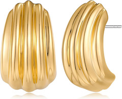 Chunky Textured Earrings for Women Vintage Minimalist Large Ribbed Studs Trendy