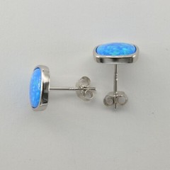 Blue Square FIRE OPAL Post Stud Earrings – 925 STERLING SILVER #668e