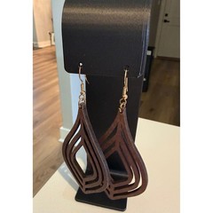 Brown Wooden Teardrop Dangle Earrings Boho Cutout Lightweight Statement