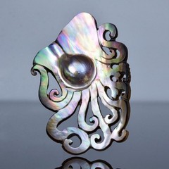 Mabe Blister Pearl Octopus Carved Shell Pendant Handmade Jewelry Supply 13.45g