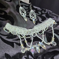 Handmade 925 Sterling Silver Crystal Inspired Glass Necklace Earring Set White