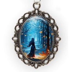 Woman in Endless Woods Pendant Necklace Fall Winter Trees Leaves Forever Trail