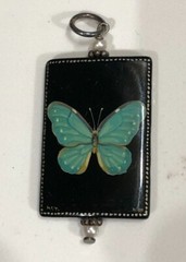 Russian hand-painted black onyx butterfly pendant silver