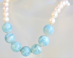 NATURAL BLUE LARGE MILKY AQUAMARINE WHITE PEARL 925 Silver NECKLACE Joy’s Jewels
