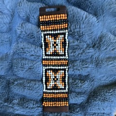 Beaded Adjustable Cuff Bracelet Wood Glass Multicolor Ethnic Orange Black White