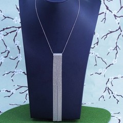 16+2″, VTG sterling silver necklace, Italy 925 bead chain with 6” beads fringe