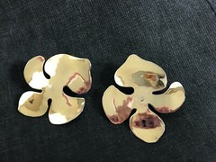 Large Artisan Hand Signed Sterling Silver Gold Vermeil Abstract Flower Earrings