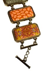 JILZARA Handmade Inlay Pink Green Clay REVERSIBLE TOGGLE Bracelet w Box