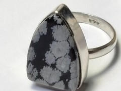 ATTRACTIVE NATURAL SNOW FLAKE OBSIDIAN IN STERLING SILVER 925 RING SIZE6.75-7.0