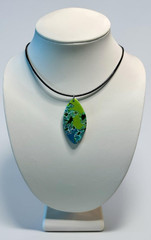 Handmade Blue & Green Abstract Floral Polymer Clay Large Pendant Necklace Chain
