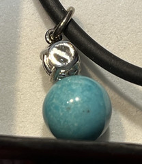 Vintage Sterling Silver .925 1 Turquoise Bead 8mm & CZ 6mm on Rubber Rope 2mm