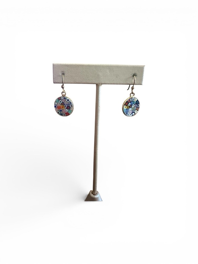Murano Glass Millefiori Round Dangle Earrings – Gold Tone Glass Of Venice