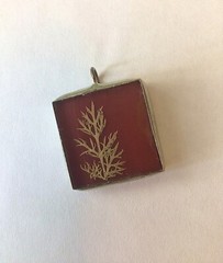 Unique Pressed Plant In Red and Clear Resin Pendant