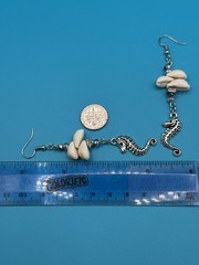 Artisan Made Silver Tone Shell Crystal Seahorse Dangle Earrings