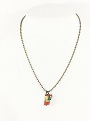 Artisan Bronze Tone Ball Bead Minnesota Green Charm Red Leather necklace 18 in