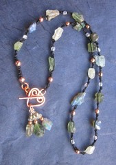 Necklace Raw Gems Black Ethiopian Fire Opal Apatite Aquamarine Copper Toggle