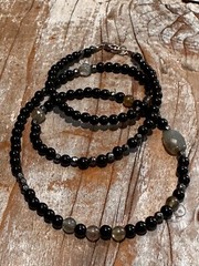 Handmade Matte Onyx Labradorite Hematite Beaded Necklace 20″