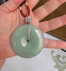 Huge 55mm Men Light Green Round Donut Bi Disc Silver jade jadeite pendant