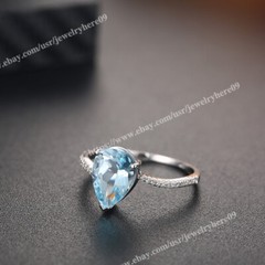 Fine Jewelry Natural Diamond Ring Solid 10K White Gold 2.2carat Sky Blue Topaz