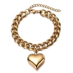Stainless Steel Chunky Heart Charms Bracelet for Women