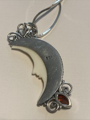 Artisan Handmade Garnet Pendant Necklace Crescent Moon Sterling Silver
