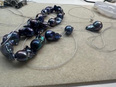 Black Baroque Pearl Bracelet, Handknotted 925 Sterling Silver Gold Plated