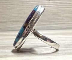 Handmade Sterling Silver Oval Dahlia Copper Turquoise Ring, Size 9.5