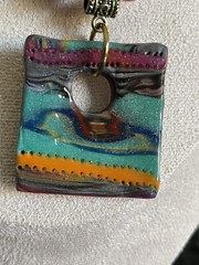 Artisan OOAK Polymer Clay Glass Bead Necklace NWT Colorful Modern Abstract Boho
