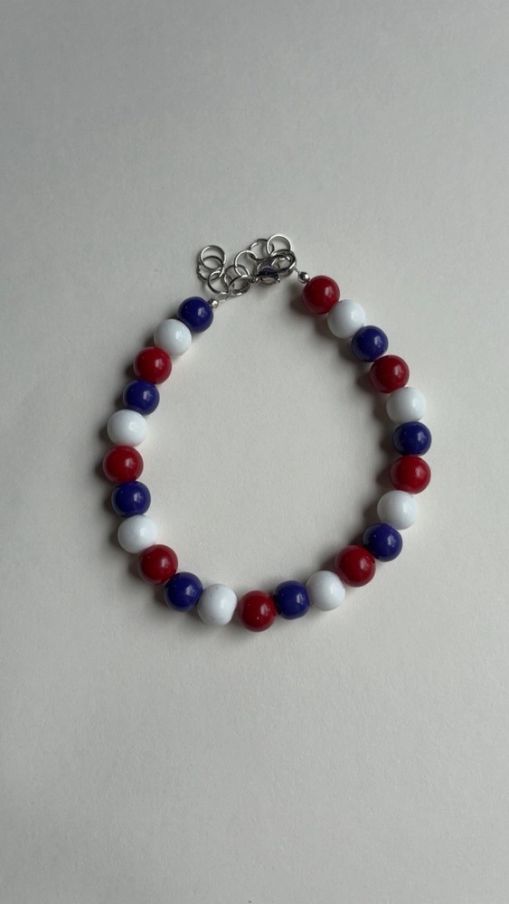 Handmade Glass Beaded Bracelet 4th Of July Red White And Blue USA Patriotism