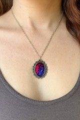 Czech Glass Mexican Opal Dragons Breath Fire Amulet Pendant Red Blue Necklace