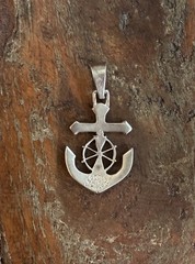 Sterling Silver 950 Cardenas Taxco Anchor captain green fire opal inlay pendant