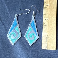 Sterling silver 925 crushed turquoise lapis inlaid earrings Mexican Southwestern