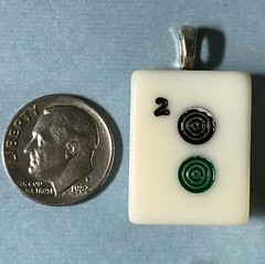 Select 1 Mah Jongg Mahjongg Travel Size White Tile Handcrafted Pendant + Chain