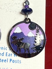 Unique Sienna Sky Earrings Silvertone Moose Tree Purple Mountains Dangle NEW
