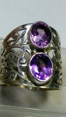 APPEALING NATURAL TWIN AMETHYST IN .925 STERLING SILVER RING SIZE 6.75-7.0!