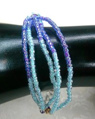 Blue Bead Bracelet Two Tone Glass Multi Strand Rhinestone Adjustable Handmade