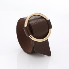 Women Leather Bracelet Adjustable Cuff Bangle Gold Circle O Ring Fashion Jewelry