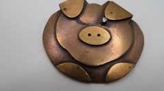 Vintage Artisan Hand Made Pig Pendant 5.6cm NB8
